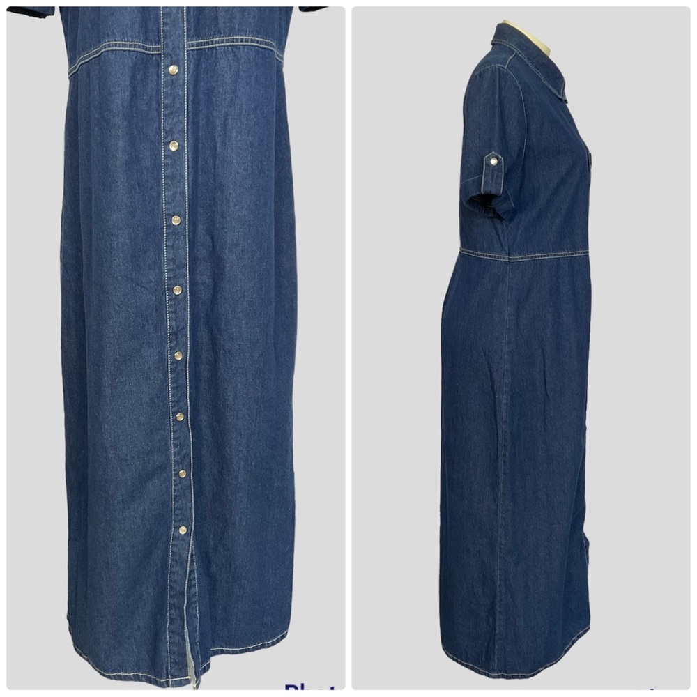 Vintage White Stag 90s Full Length Denim Dress Pearl Snaps Collared Med 8/10 - Picture 6 of 6